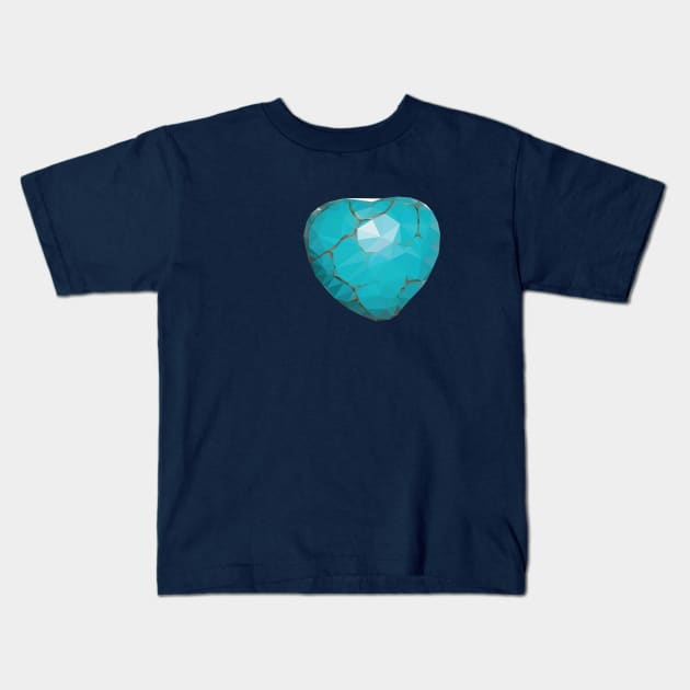 Geometric Turquoise Heart Kids T-Shirt by AnnArtshock